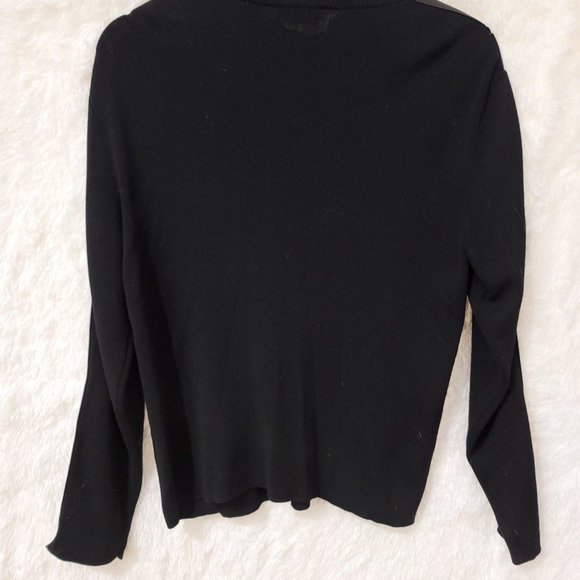Dana Buchman Leather Trimmed Zip Sweater - Picture 3 of 5